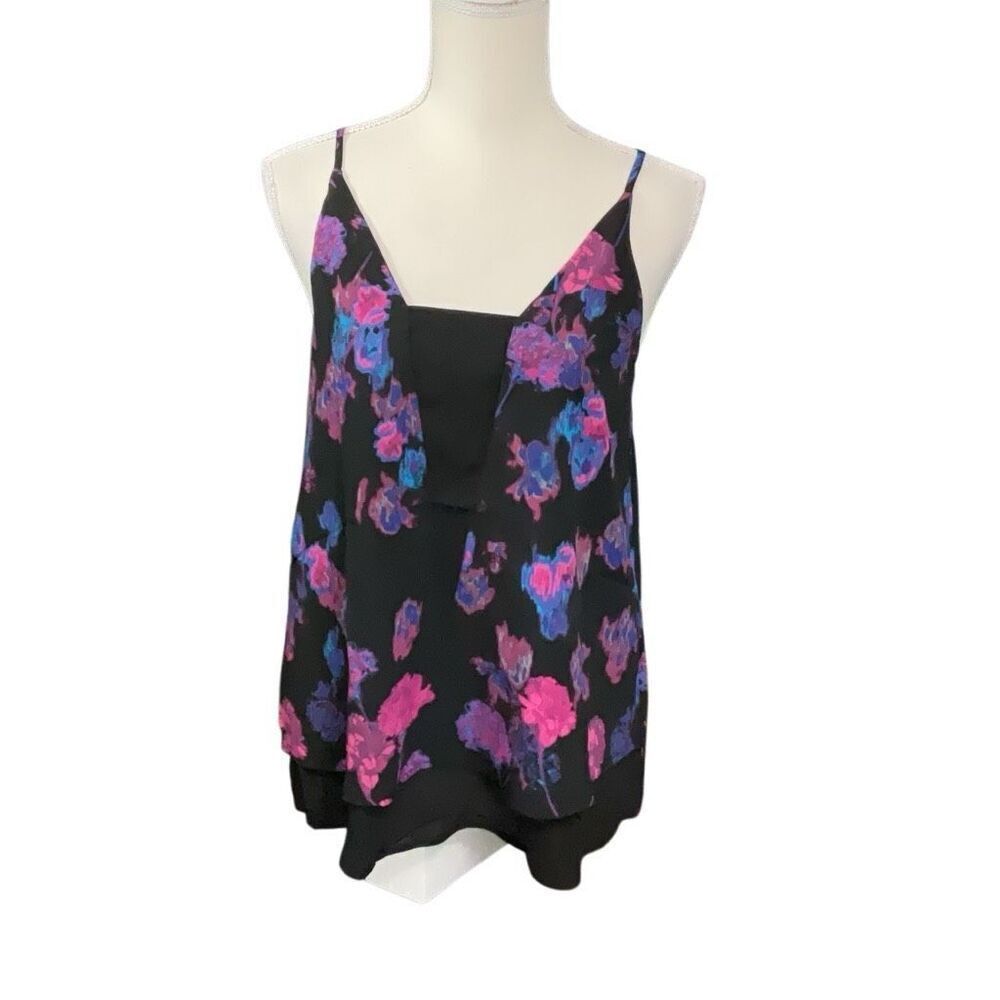 Eclair Black Purple Floral Layered Racer Back Style Tank Top NWT Size Medium